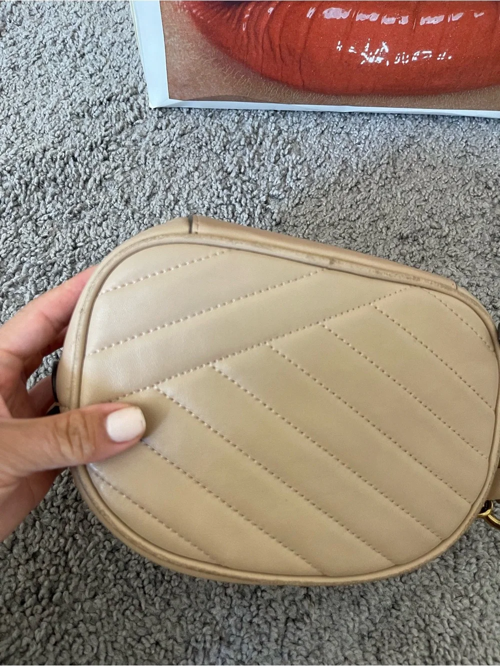 Tory Burch Nude Quilted Leather Crossbody with Gold Logo